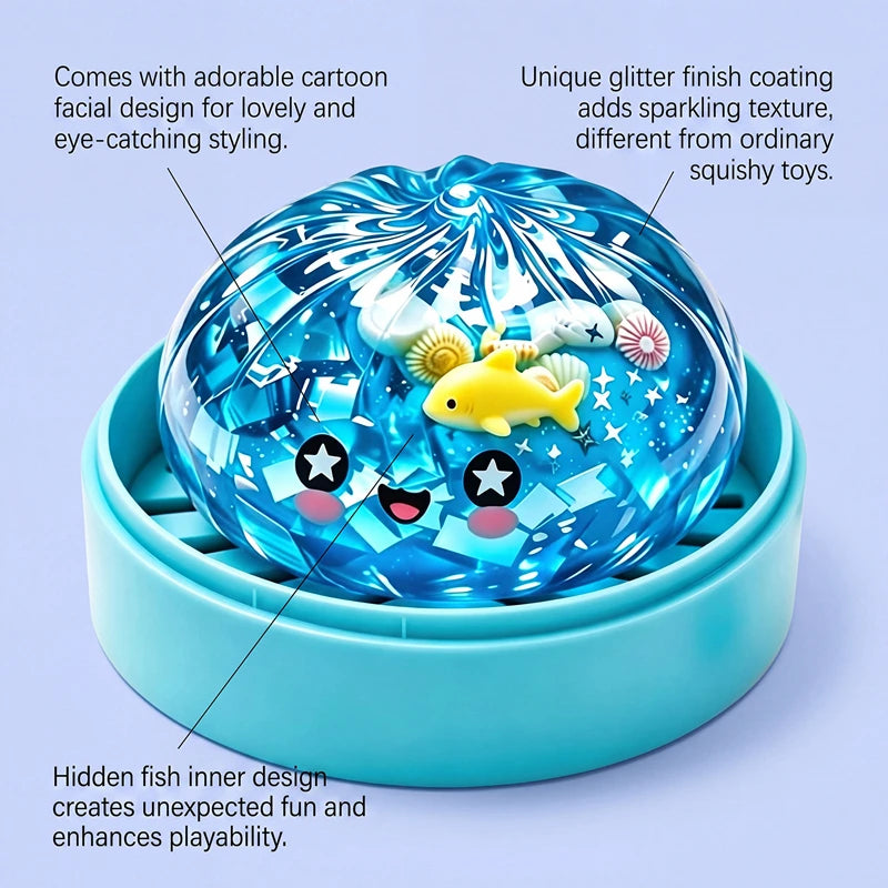 Marine Animal Shell Steamed Stuffed Bun Toy Glitter Mud Fun Decompression Toy Funny Stress Anxiety Relief Squeeze Prank Toy
