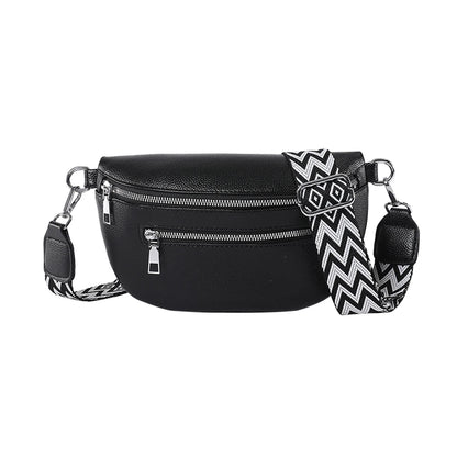 2024 Luxury Designer Women's Chest Bag PU Leather Wide Strap Shoulder Crossbody Bag Female Fashion Fanny Pack Banana Waist Bag
