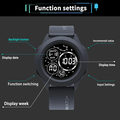 YIKAZE Men Sport LED Watches Top Brand Men Digital Clock Multi-Functional Rubber Man Fitnes Athlete Timekeeping Electronic Watch