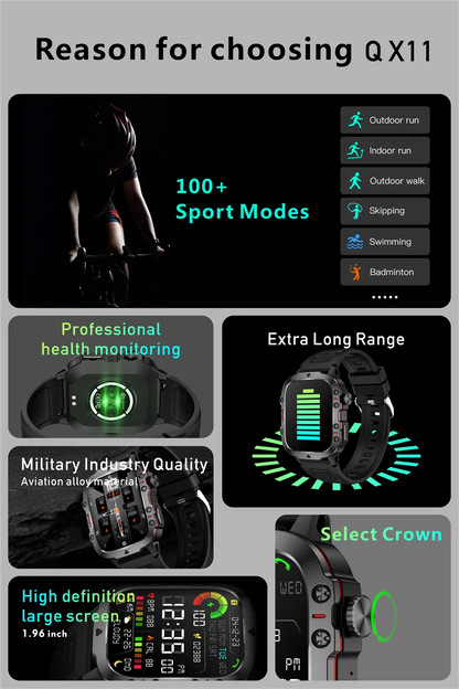 LIGE New Military Smart Watch Men Outdoor Sports 3ATM Waterproof  Blood Oxygen Bluetooth Call Watches Men Smartwatch For Android