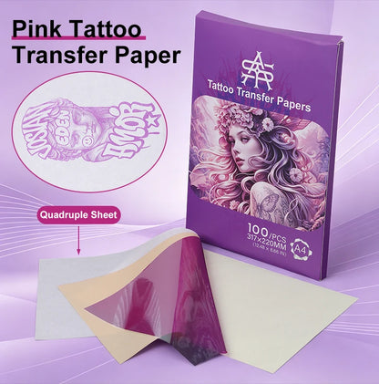 Pink 4-Layer Tattoo Transfer Paper A4 Size 100 Sheets Professional Tattoo Stencil Paper Thermal Copier Tattoo Supply