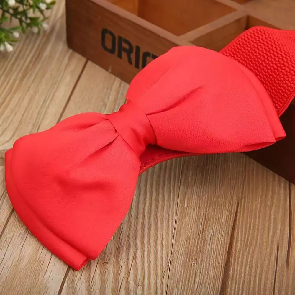 1Pcs New Big Bowknot Waist Belt Elastic Stretch Buckle Bow Waistband Wide Satin Bow Belt for Girls Lady Women