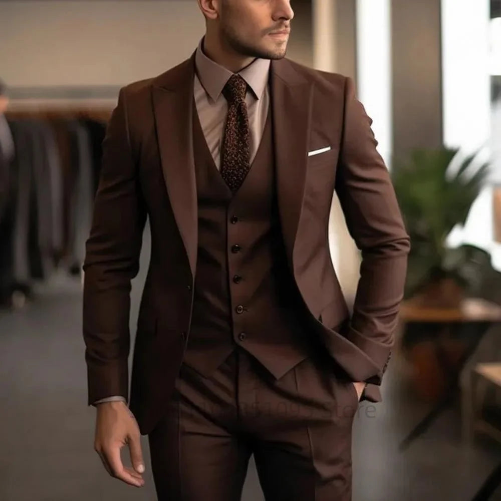 Green Mens Suits Casual 3 Pieces Slim Fit Notch/Peak Lapel Formal Wedding Groom Wear Blazer Tuxedos for Party(Blazer+Pants+Vest)