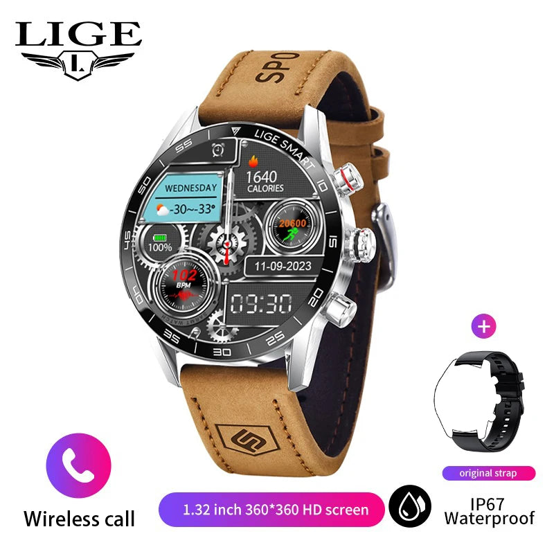 LIGE 2025 New Rugged Military Sports Smart Watch Men 1.39” HD Screen Heart Rate Bluetooth Call Waterproof Outdoor Men SmartWatc