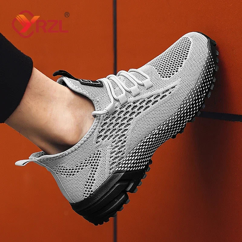 YRZL Running Shoes Men Comfortable Lightweight Grey Walking Sneakers Breathable Air Mesh Non Slip Casual Tennis Shoes for Men