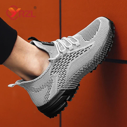 YRZL Running Shoes Men Comfortable Lightweight Grey Walking Sneakers Breathable Air Mesh Non Slip Casual Tennis Shoes for Men