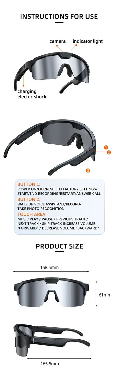 2026 Cycling Glasses with 800W HD Camera UV Protection Voice Assistant AI Translation Bluetooth Wireless Calling Cycling Glasses