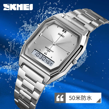 SKMEI Waterproof Stainless Steel Strip Digital Wristwatches For Men Women Alarm 3 Time Chrono Watches Fashion Electronics Watch