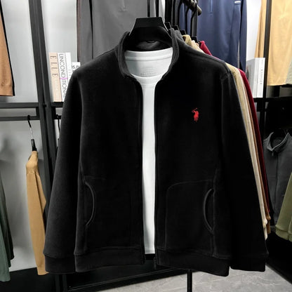 Designer brand luxury men's zipper stand collar coat high-quality Paul pony embroidery autumn winter comfort warm casual jacket