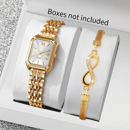 2PCS/Set Elegant Rectangle Women Quartz Watch Fashion Roma Dial Ladies Wristwatches Bracelet Set Reloj Mujer Clock (Without Box)