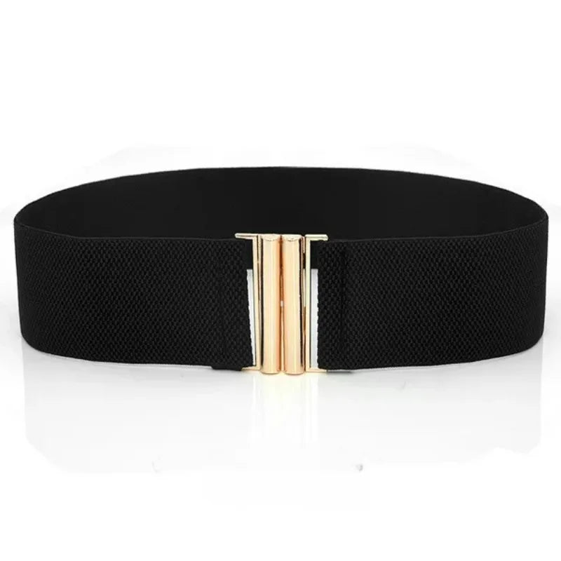 Fashion Women's Ladies Gold Buckle Wide Stretch Elastic Corset Waist Belt Waistband Dress Decoration Belt
