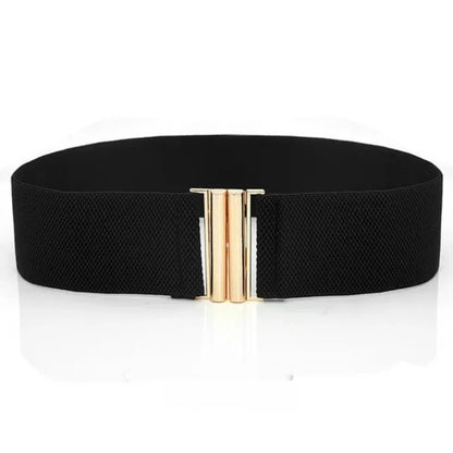Fashion Women's Ladies Gold Buckle Wide Stretch Elastic Corset Waist Belt Waistband Dress Decoration Belt