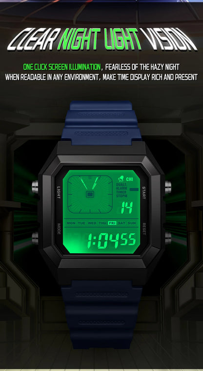 SANDA 6307 Casual Men's LED Electronic Watch Waterproof Sports Alarm Clock Multi functional Student Fashion Electronic Watch