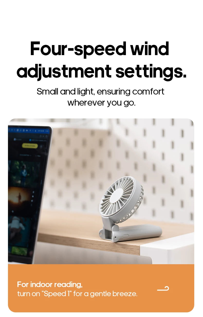Portable Folding Handheld Fan 1800mAh Desktop Rechargeable Fan 4-speed Wind Angle Adjustable with LED Display for Outdoor Travel