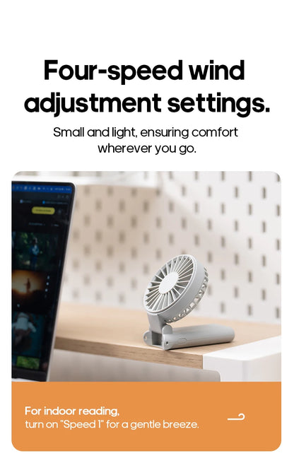 Portable Folding Handheld Fan 1800mAh Desktop Rechargeable Fan 4-speed Wind Angle Adjustable with LED Display for Outdoor Travel