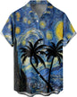 Summer Men's Gradient Sketch Coconut Tree 3D Printed Shirt, Vintage Hawaiian Tropical Quick Drying Loose Shirt