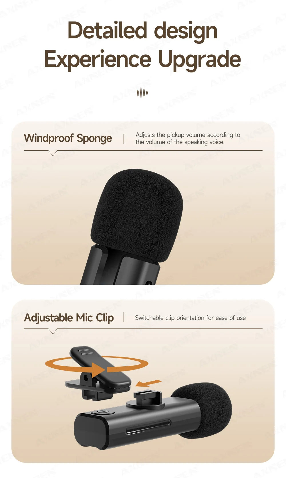 2-in-1 Wireless Lavalier Microphone for iPhone Android, Mini Pro Lapel Mic with Noise Reduction & Pickup for Vlog Live Recording