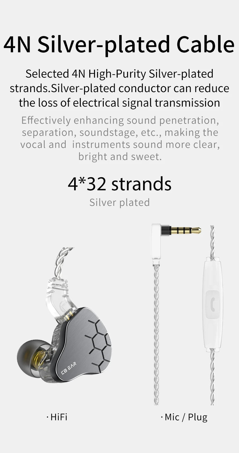 KBEAR Lark 1DD+1BA Hybrid IEM HiFi Earphones Zinc Alloy Shell 10mm Dynamic Driver Wired Headphones with Detachable 2Pin for Audiophile & Studio