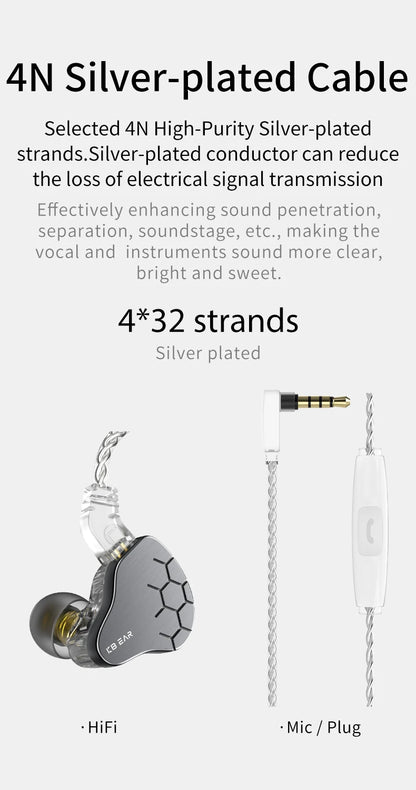 KBEAR Lark 1DD+1BA Hybrid IEM HiFi Earphones Zinc Alloy Shell 10mm Dynamic Driver Wired Headphones with Detachable 2Pin for Audiophile & Studio
