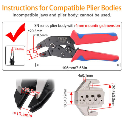 1 pcs Jaw (Width 4mm/SN Pliers) Powder Alloy For TAB 2.8 4.8 6.3 XH2.54 Plug Insulation Tube Terminal Tools Crimping Pliers