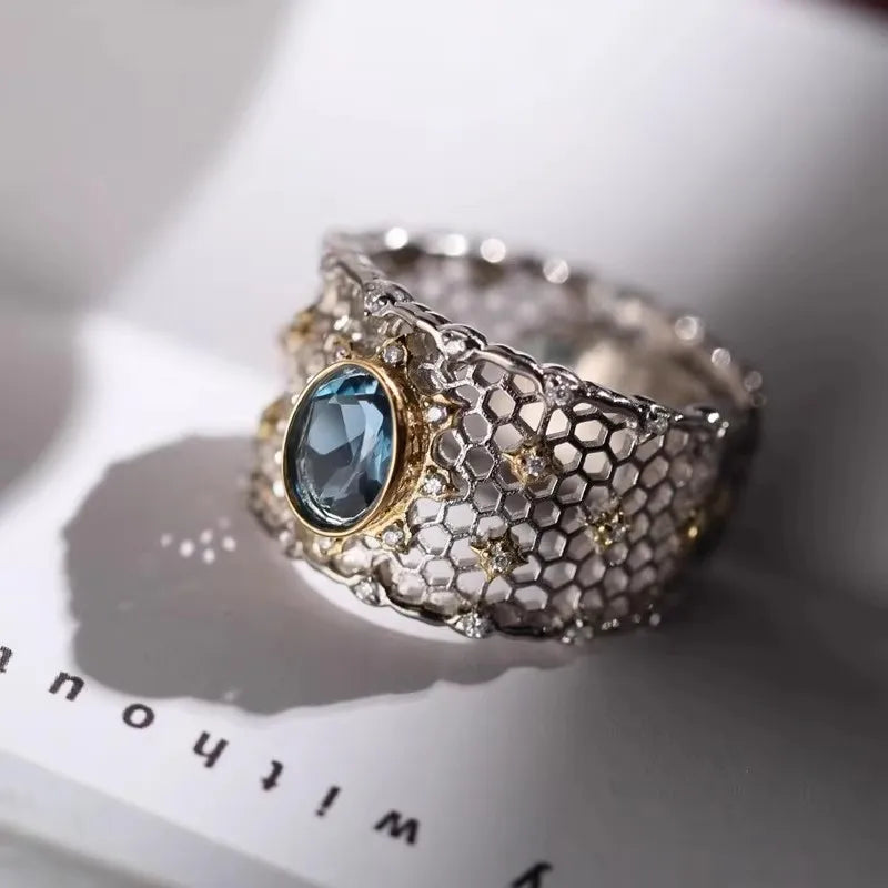 PANJBJ 925 Sterling Silver Lotus Ring For Women Retro TextureJewelry Irregular Creativity Adjustable Jewelry Party Gift Dropship