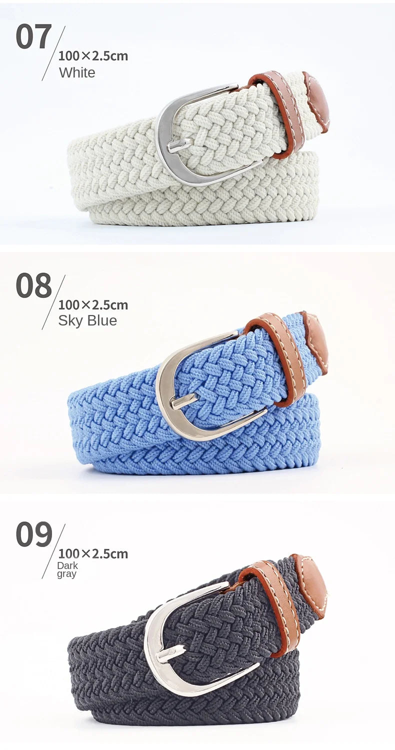 2.5cmx100cm Unisex Extended Elastic Knitted Thin Belt Women's Needle Button Canvas Jeans Student  Canvas Elastic Belt for Women