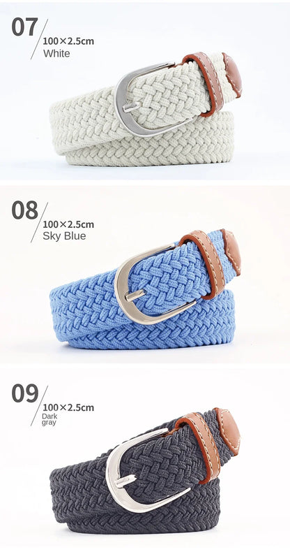 2.5cmx100cm Unisex Extended Elastic Knitted Thin Belt Women's Needle Button Canvas Jeans Student  Canvas Elastic Belt for Women