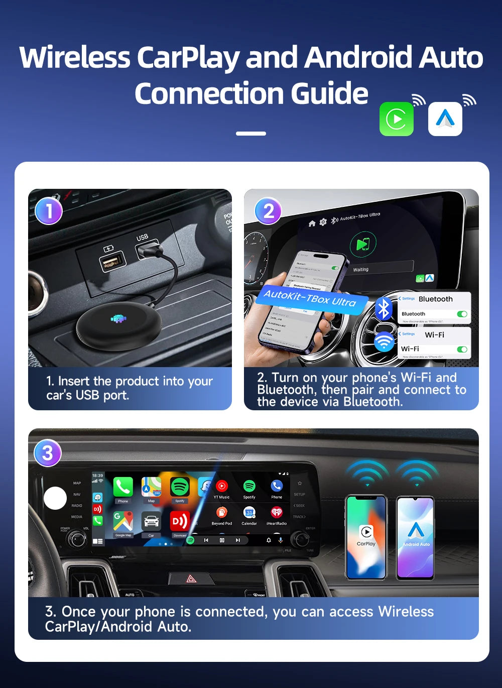 2026 5G Tbox Ultra2 Android 15 Wireless CarPlay Ai Box Android Auto Adapter SM6350 128GB 8-Core for BMW Youtube Netflix FOTA
