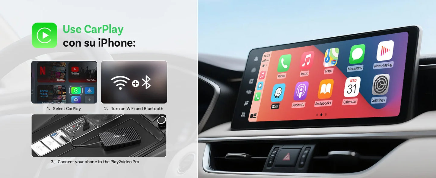 Ottocast Play2Video Pro 2026 Wireless Android Auto & CarPlay AI Box In-Car Video Streaming YouTube Netflix IPTV USB Plug & Play
