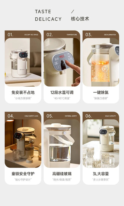 Instant Hot Water Dispenser with 12 Temperature Settings Touch Control Borosilicate Glass Tank Child Lock for Tea Coffee Use