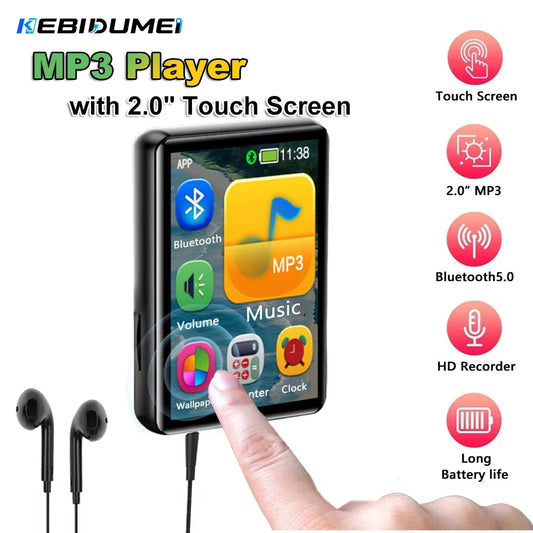 KEBIDUMEI MP3 Player with 2.0" Touch Screen Bluetooth Walkman for Music Player Support Photo Radio Alarm Video E-book Recorder