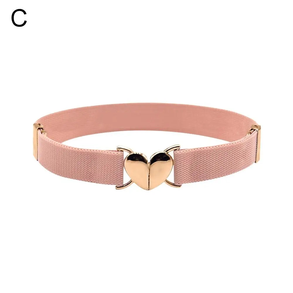 2022 Children Stretch Belts Girls Multicolor Adjustable Elastic Waist Belts with Heart Shape Buckle Waistband Accessories