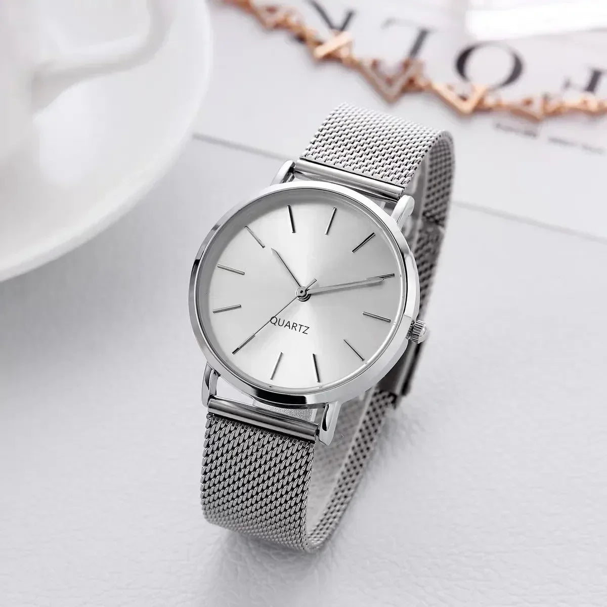 Womens Casual Round Quartz Watch Luxury Mesh Metal Bracelet Watches for Women Fashion Montre Femme Wristwatches for Ladies