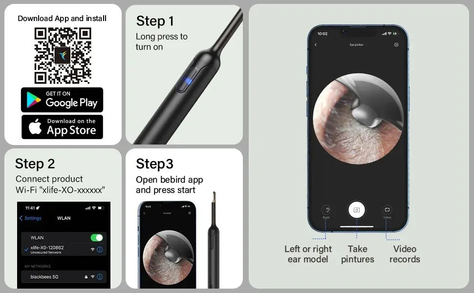Bebird Xlife X0 Ear Cleaner Wax Remover Tool Smart Visual Stick Otoscope 1080P HD Earpick Endoscope Earring Personal Health Care