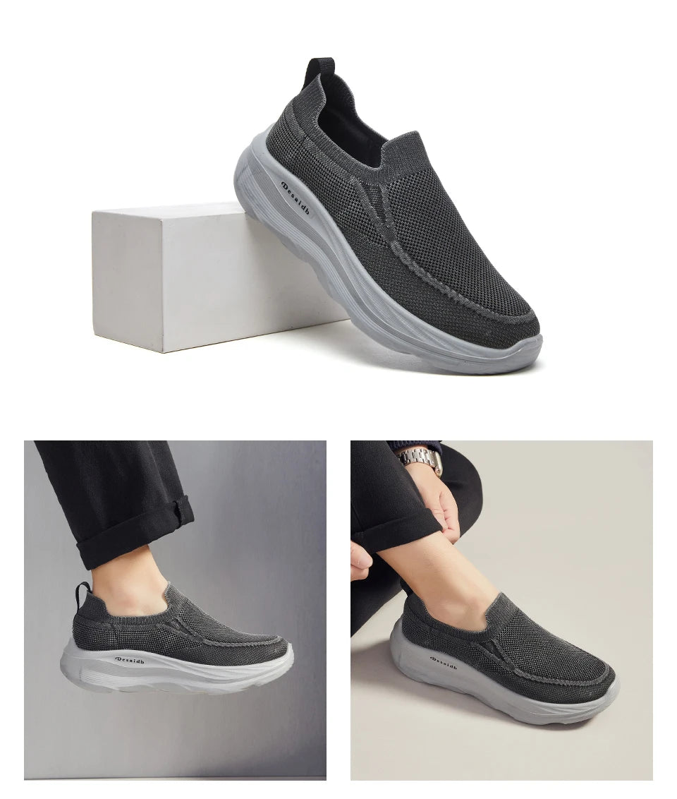 Men Summer Mesh Round Toe Lightweight Breathable Anti-Slip Casual Sneakers Walking Shoes Thin Breathable Summer Trainers