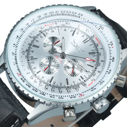 JARAGAR Pilot Automatic Watch for Men Military Multifunction Sub-Dials Mechanical Watches Top Brand Luxury Leather Strap Clock