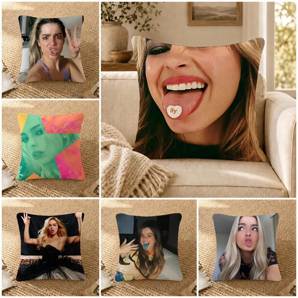 Person A-Addison R-Rae Funny Cushion Cover Soft Short Plush Decorative Pillow Cover for Sofa Bedroom Easy to Clean