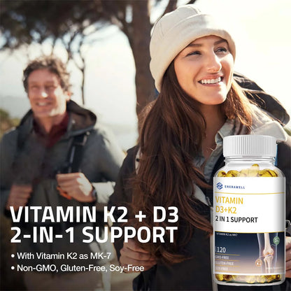 Vitamin D3 K2 MK‑7 Supplement, Nutrient Support for Bone Wellness, Teeth, Heart Health & Immune Function 120 Capsules