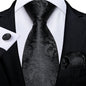 Black And Silver Paisley Floral Men's Ties Gray Blue Pink Wedding Accessories Neck Tie Set Handkerchief Cufflinks Gift For Men