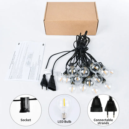 G40 LED Globe String Lights Outdoor EU Plug, IP65 Plastic Bulbs, Balcony Garland Fairy Lamps for Wedding Christmas Party Decor