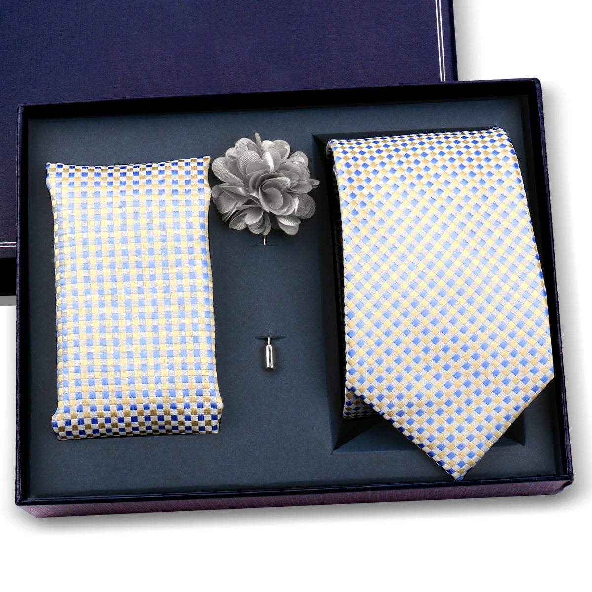 Elegant Ties For Men Classic Paisly Neck Tie Pocket Square Brooch Set With Gift Box Mens Business Wedding Suit Accessories