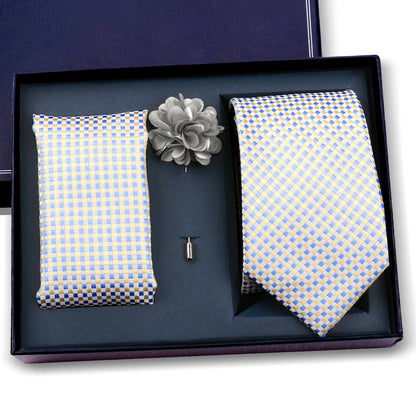 Elegant Ties For Men Classic Paisly Neck Tie Pocket Square Brooch Set With Gift Box Mens Business Wedding Suit Accessories