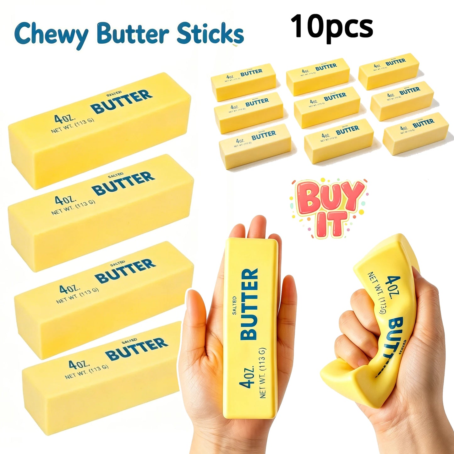 10pcs new Cute Butter Squishy Toy Super Soft Slow Rising PU Stress Relief Toy for Kids Adults Home Office Anxiety Squeeze Toy