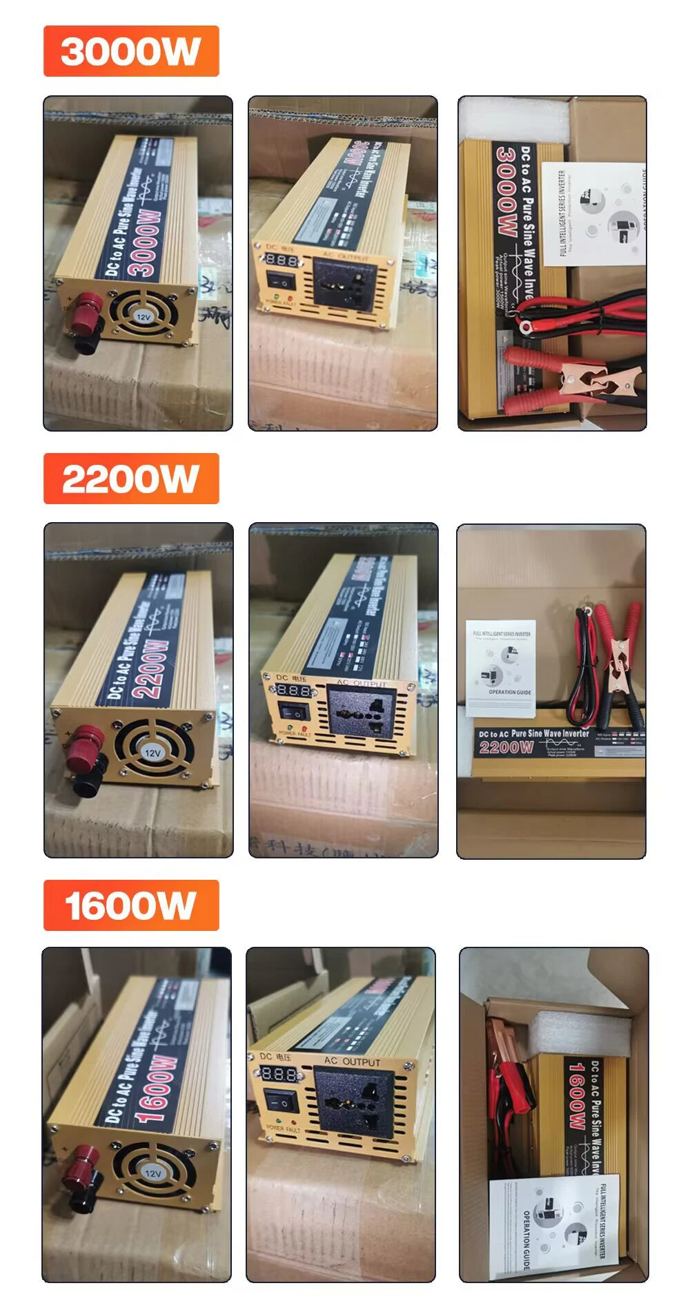 Inwerter 12V 220V Czysta Sinusoida 1600W 2200W 3000W DC 12V Na AC 220V Przenośny Zasilacz Przetwornica Samochodowy Inwerter Solarny