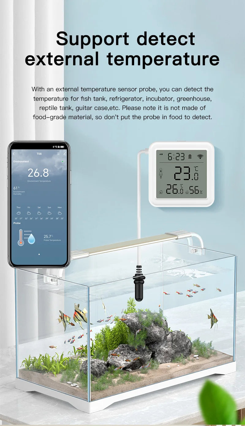 Tuya Zigbee WiFi Temperature and Humidity Sensor with External Probe Smart Home Thermometer work with SmartLife,for Refrigerator