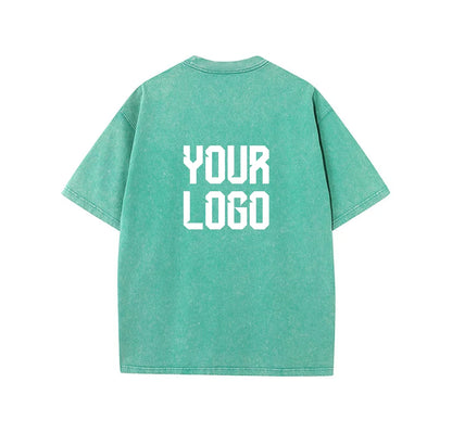 European washed retro round neck short sleeved shirt for men and women, 100% pure cotton, customizable logo