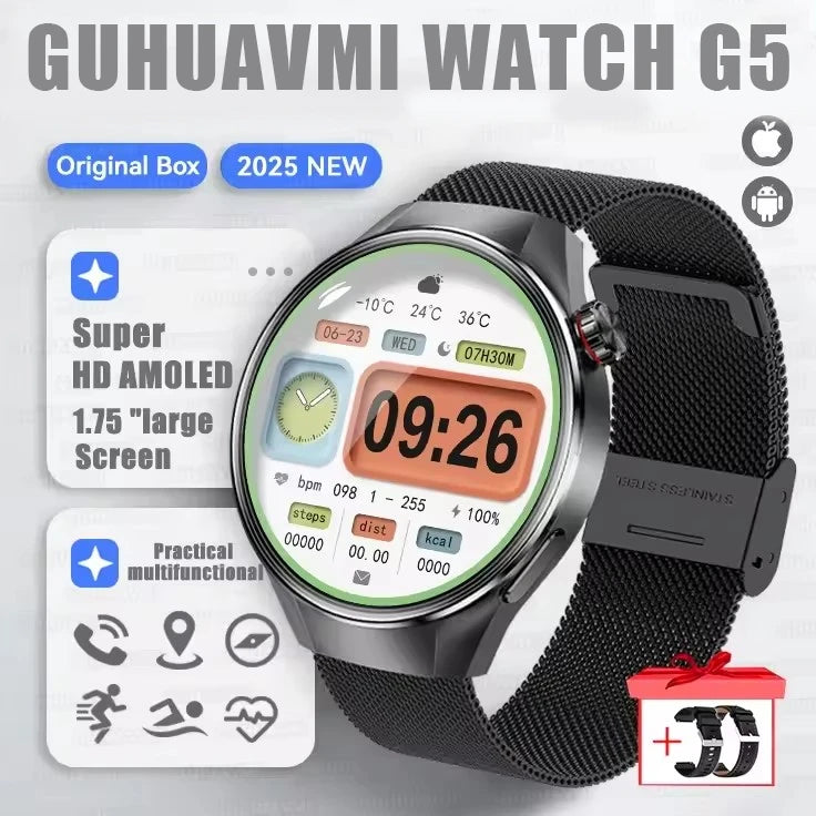 2025 New Watch G5 PlUS Smart Watch Men 1.75"AMOLED Screen GPS Track Compass Heart Rate Bluetooth Call SmartWatch For Android IOS