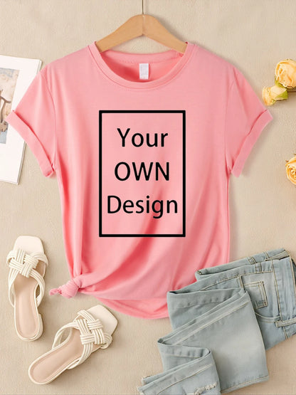 Summer Custom Womens T-Shirts DIY Logo/Graphic Tops Basic Multicolor T Shirt Loose O-Neck Short Sleeve Tees Casual Woman Clothes