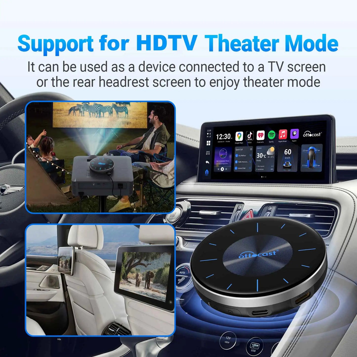 OTTOCAST P3 OttoAibox CarPlay AI Box Wireless Android Auto Smart TV Box Car Accessories for Benz Audi Kia Hyundai VW Toyota 2024