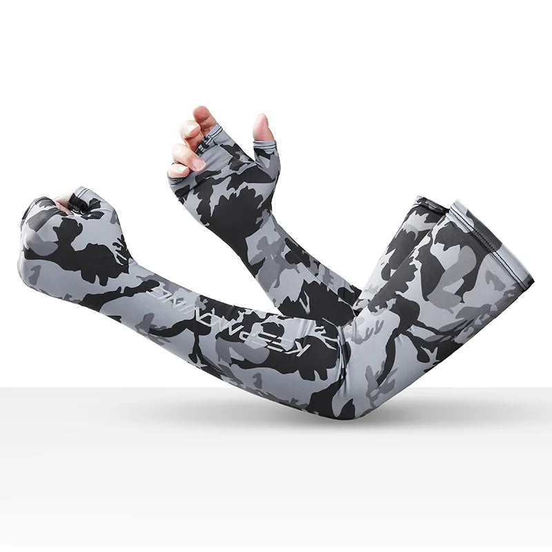 Cooling Arm Sleeves Cycling Half Finger Long Sun Protection Gloves Summer Unisex Outdoor Camouflage Ice Silk Fishing Arm Covers